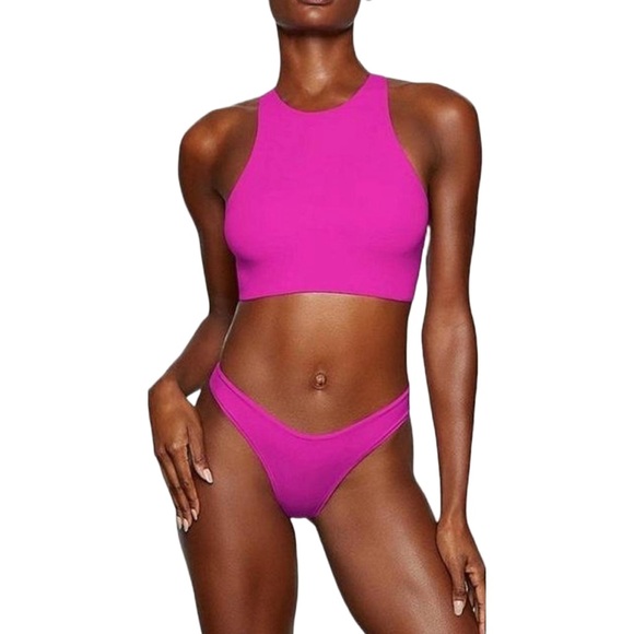 Skims Women's Pink High-Neck Crop Top - Picture 3 of 9